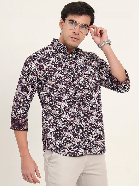 Wine Printed Slim Fit Casual Shirt | Greenfibre