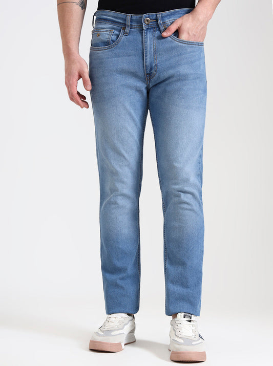 Light Blue Washed Straight Fit Jeans | Greenfibre