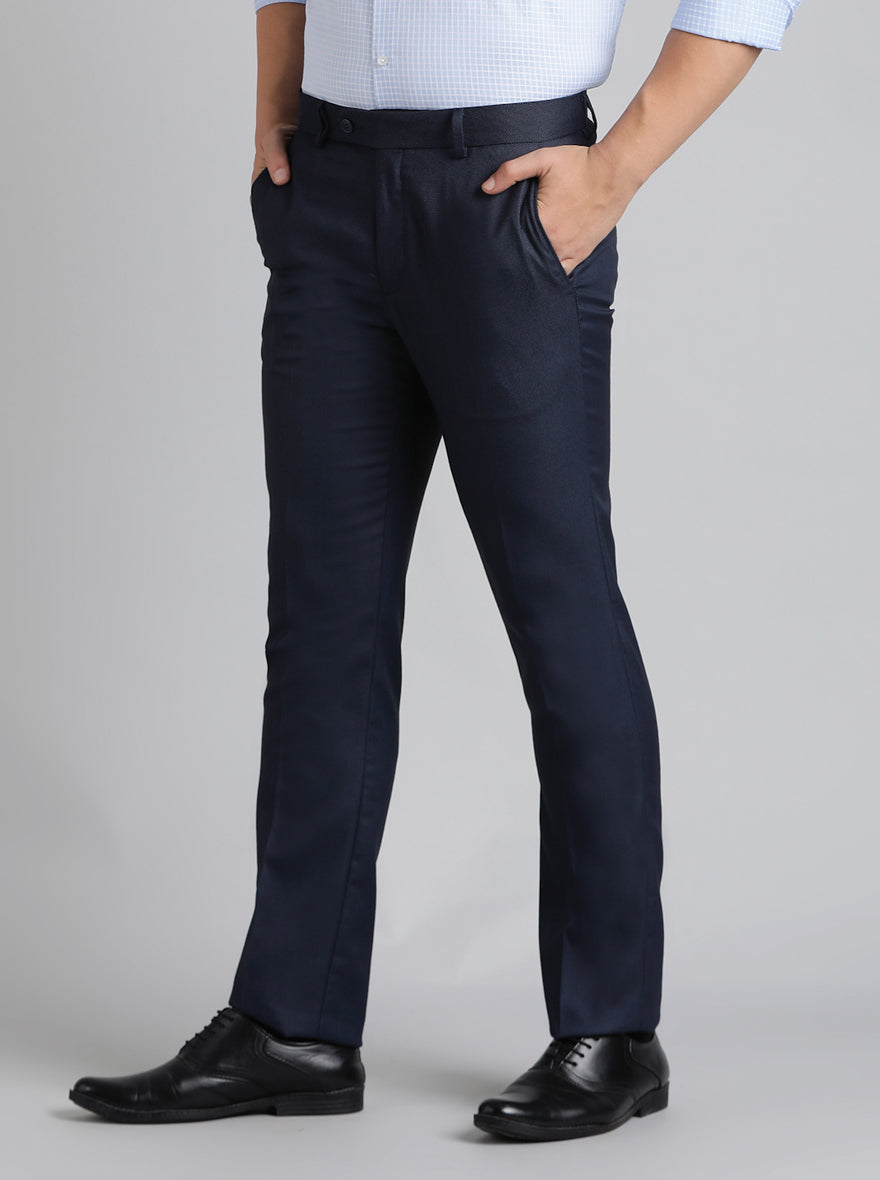 Blue Solid Slim Fit Formal Trouser | Greenfibre