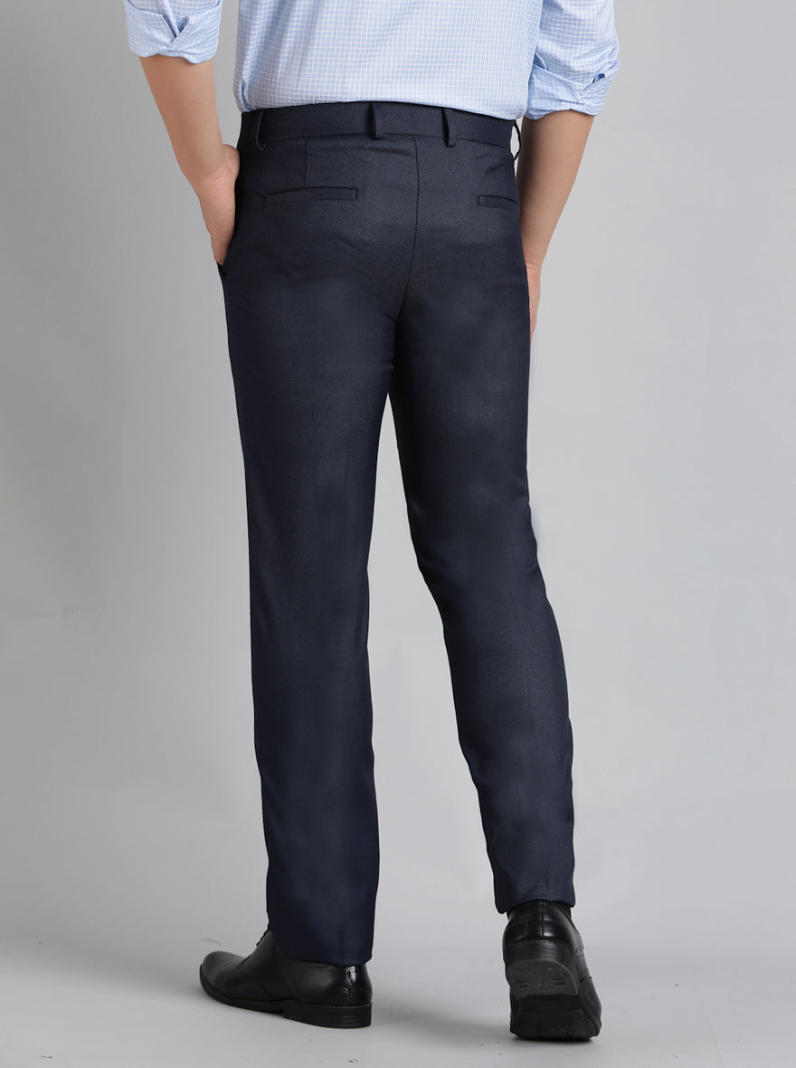 Blue Solid Slim Fit Formal Trouser | Greenfibre