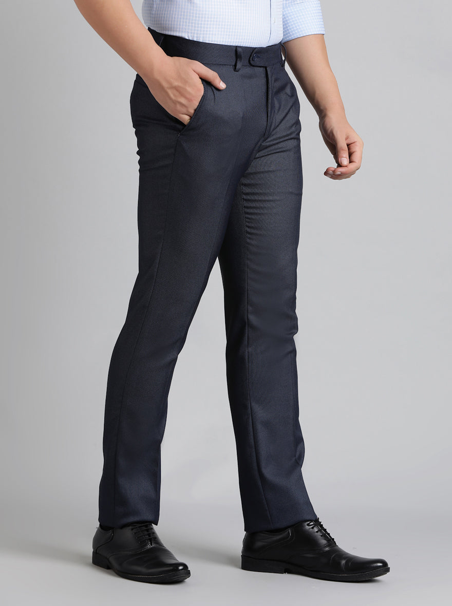Blue Solid Slim Fit Formal Trouser | Greenfibre
