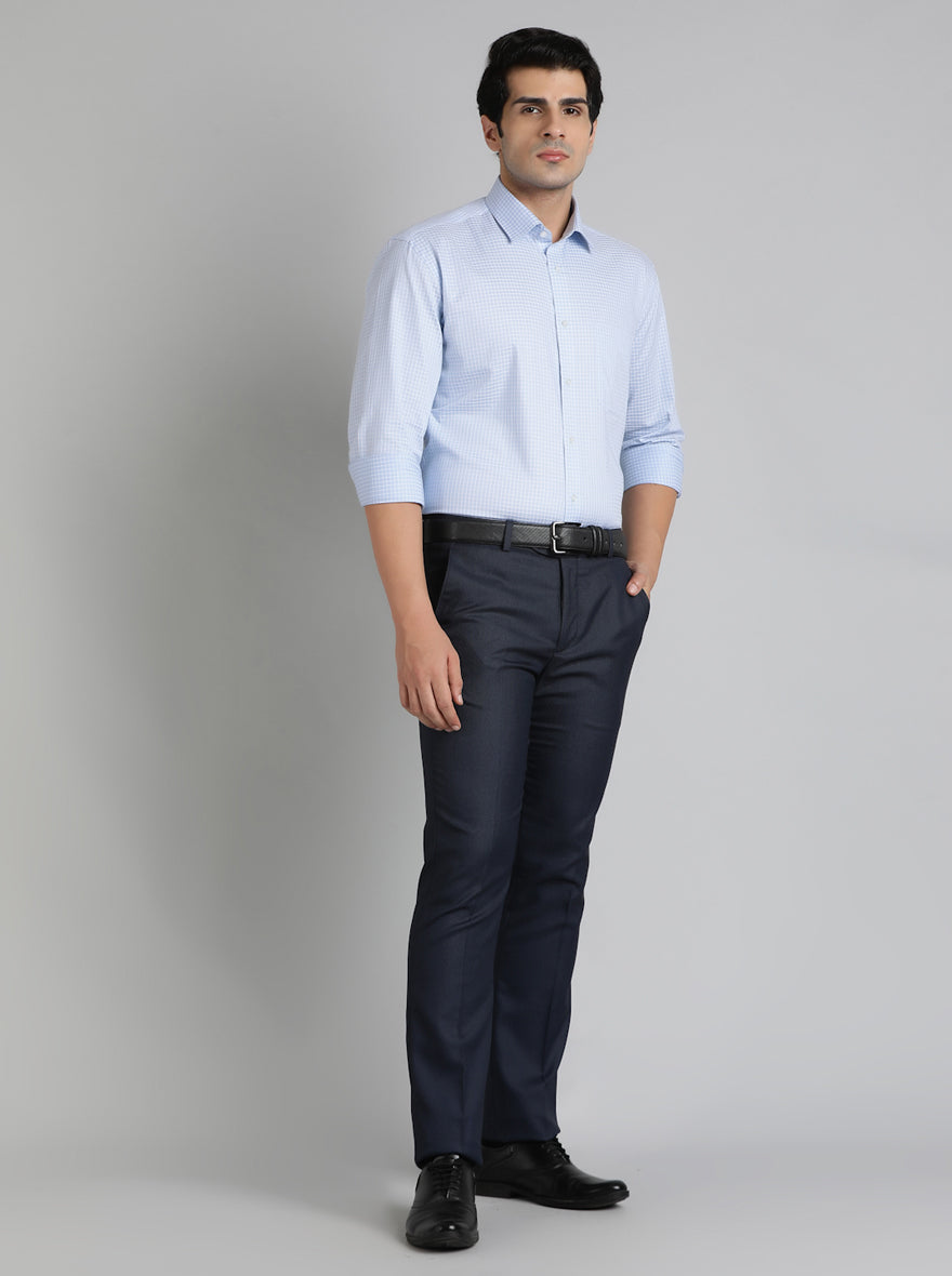 Blue Solid Slim Fit Formal Trouser | Greenfibre