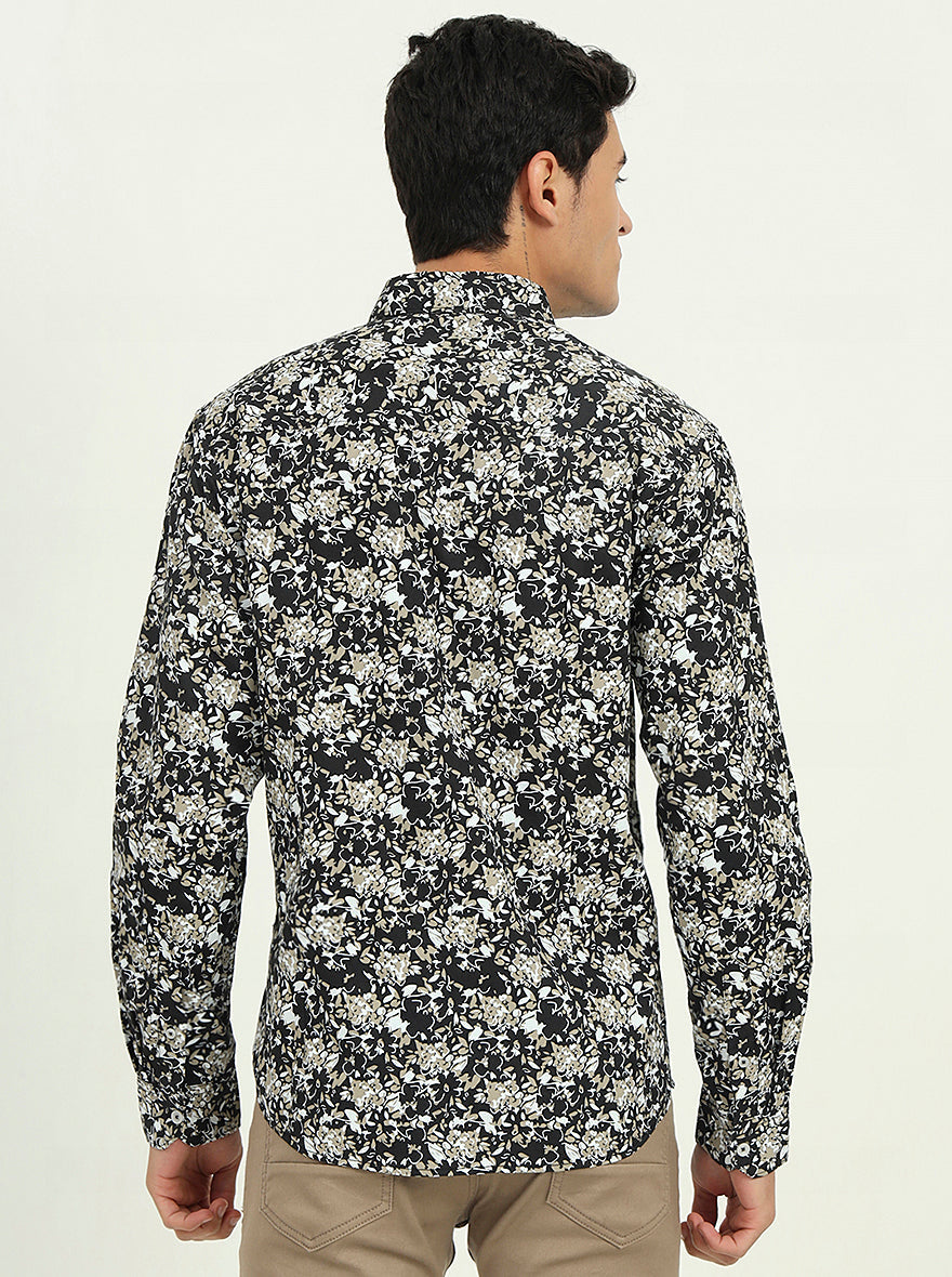 Dark Green Printed Slim Fit Casual Shirt | Greenfibre