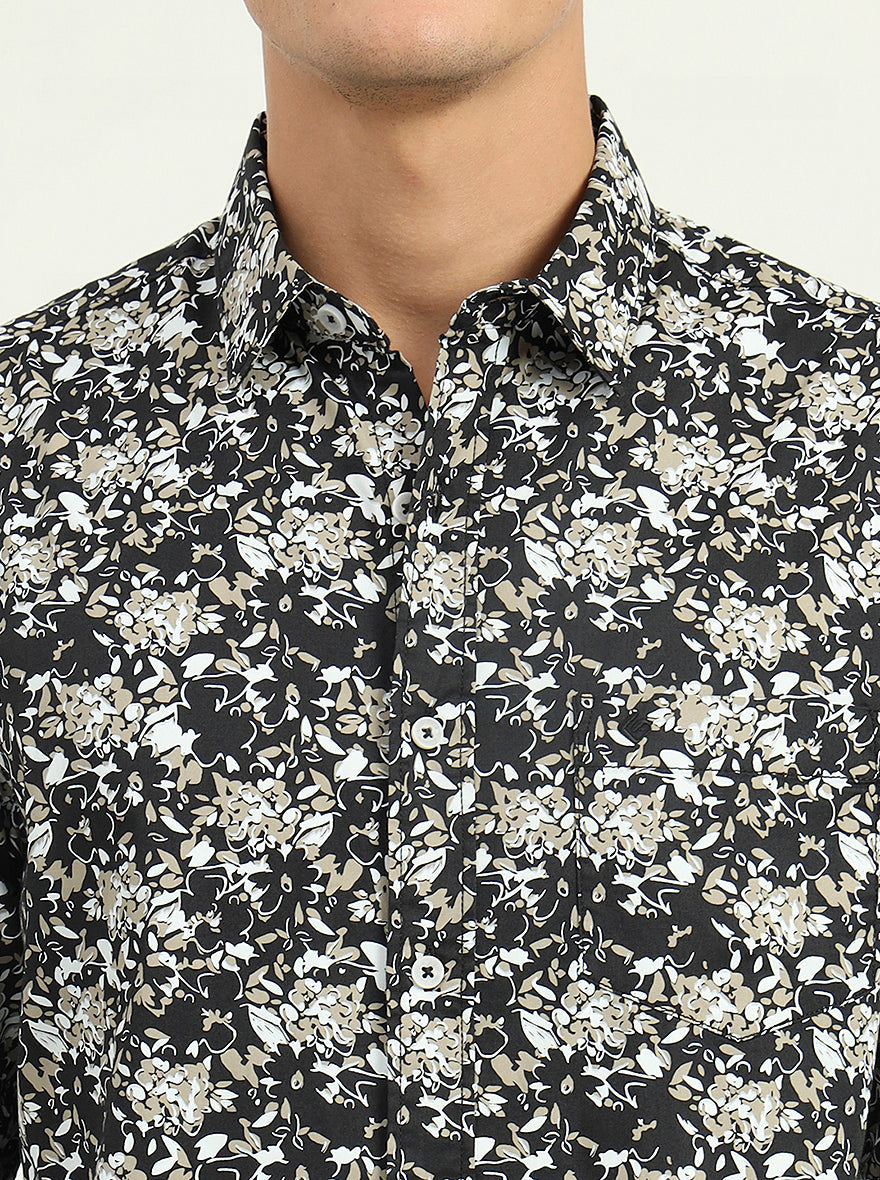 Dark Green Printed Slim Fit Casual Shirt | Greenfibre