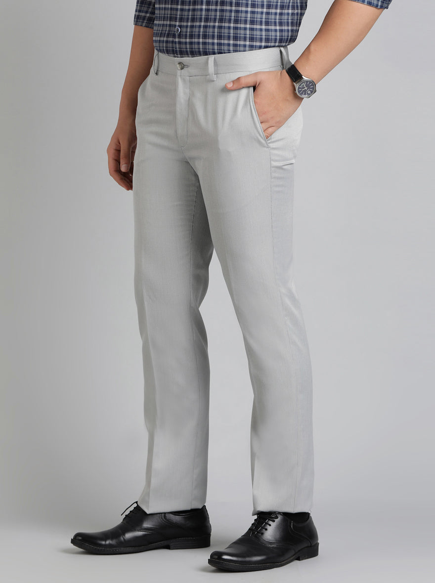 Light Grey Solid Slim Fit Formal Trouser | Greenfibre