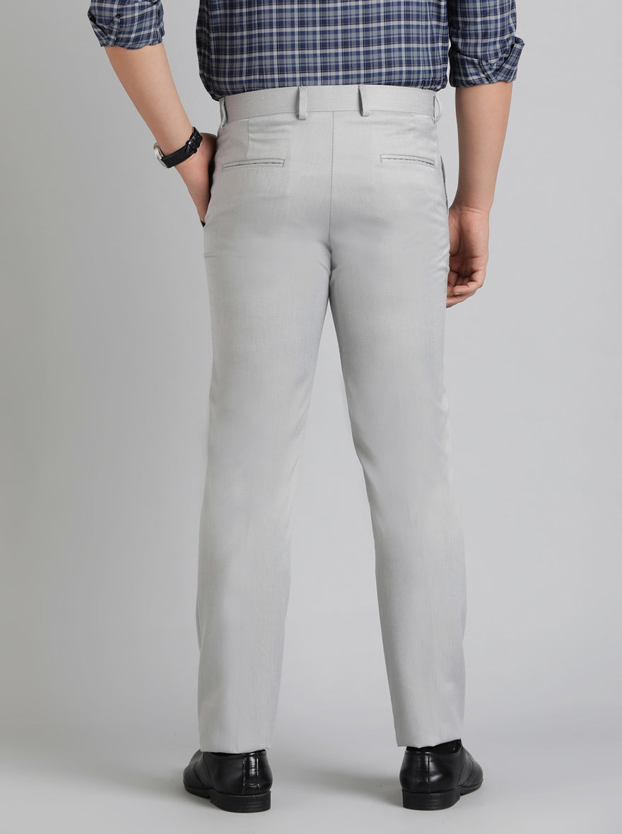 Light Grey Solid Slim Fit Formal Trouser | Greenfibre