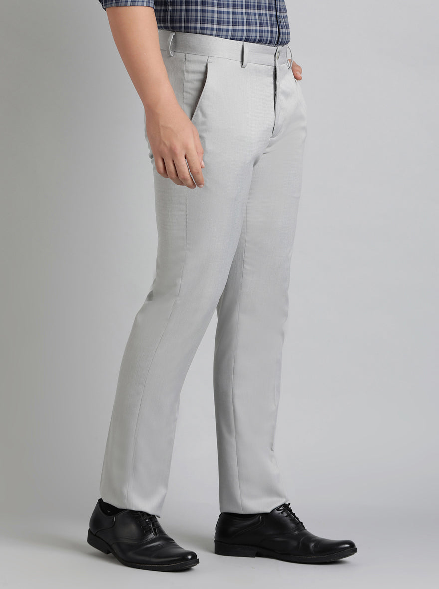 Light Grey Solid Slim Fit Formal Trouser | Greenfibre