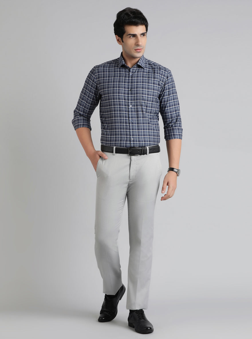 Light Grey Solid Slim Fit Formal Trouser | Greenfibre