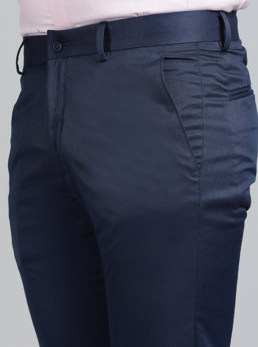 Blue Solid Slim Fit Formal Trouser | Greenfibre