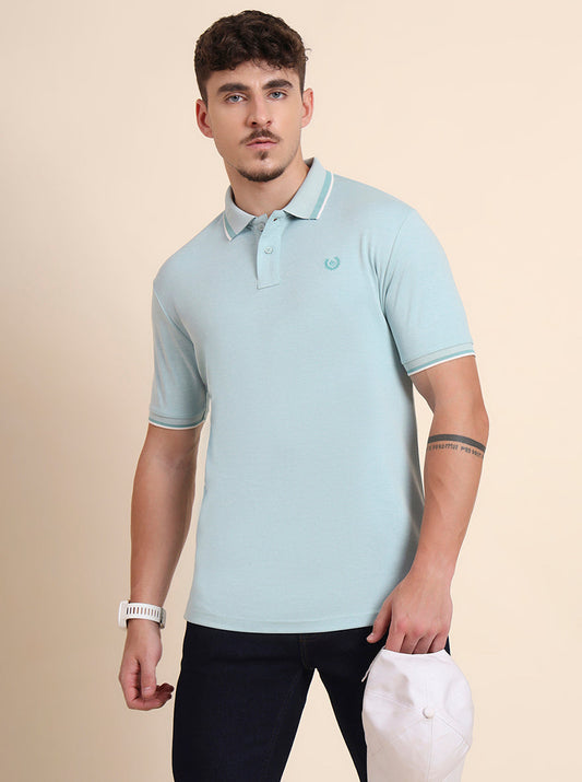 Dusty Aqua Solid Slim Fit Polo T-Shirt | Greenfibre