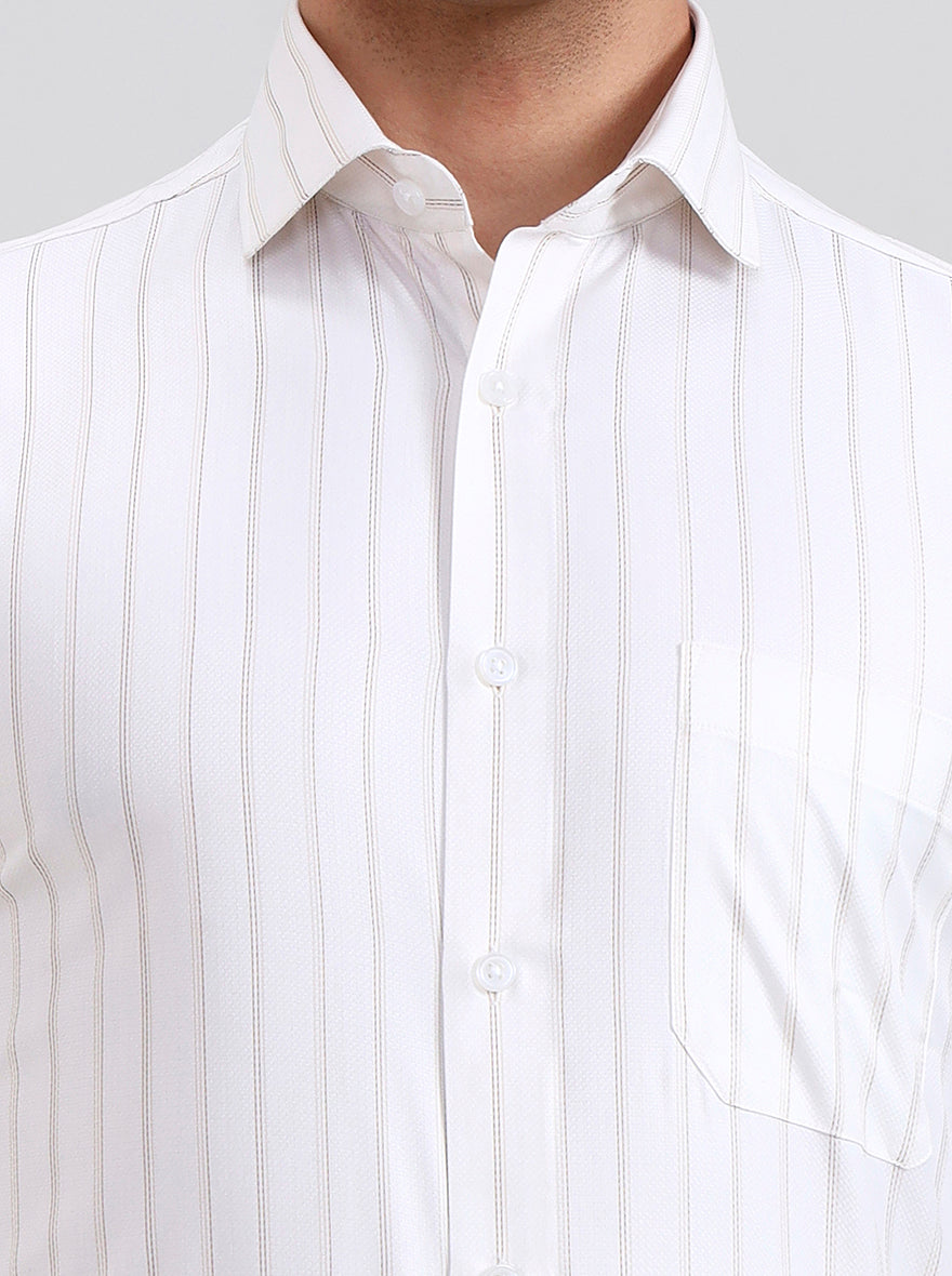 White & Brown Striped Regular Fit Formal Shirt | Greenfibre