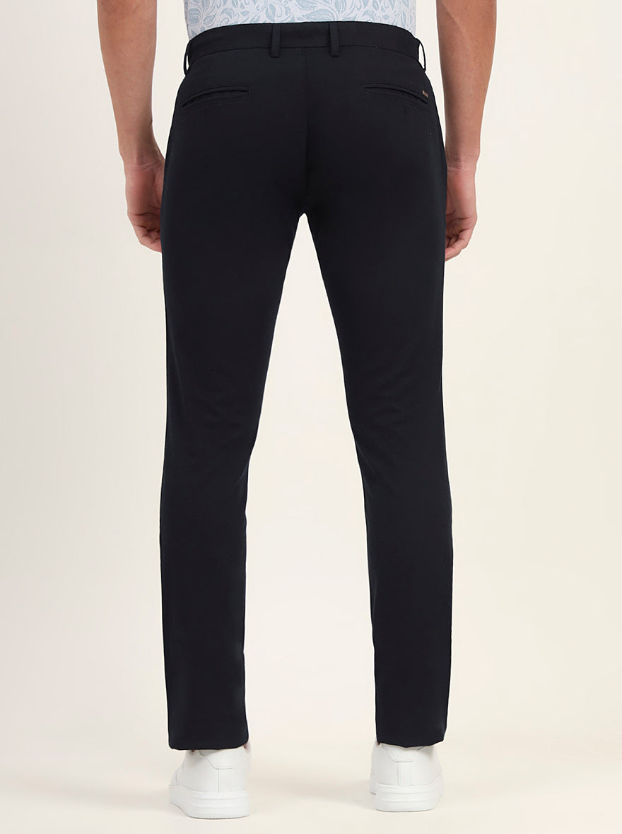 Navy Blue Solid Super Slim Fit Casual Trouser | Greenfibre