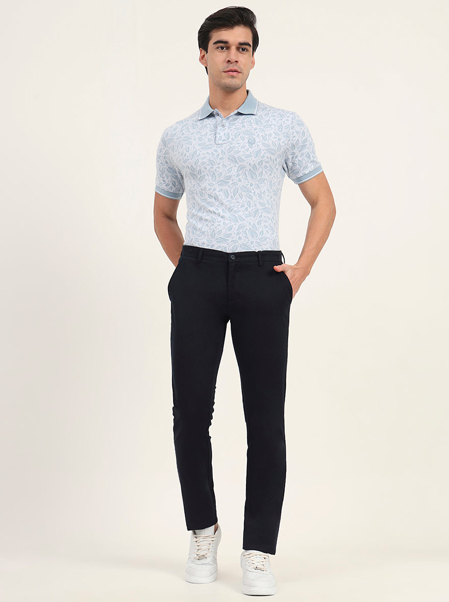 Navy Blue Solid Super Slim Fit Casual Trouser | Greenfibre