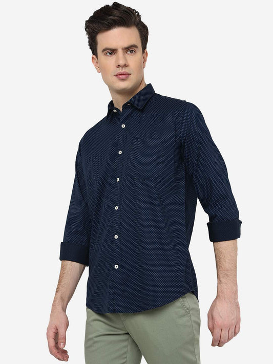 Navy Blue Printed Smart Fit Semi Casual Shirt | Greenfibre
