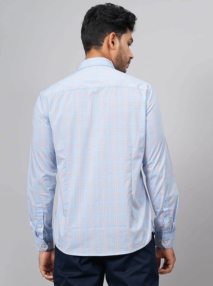 Light Blue Checked Smart Fit Semi Casual Shirt | Greenfibre