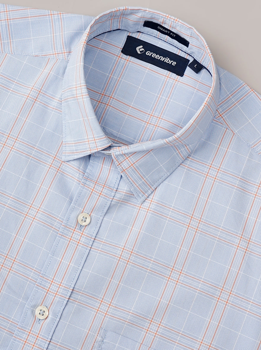 Light Blue Checked Smart Fit Semi Casual Shirt | Greenfibre