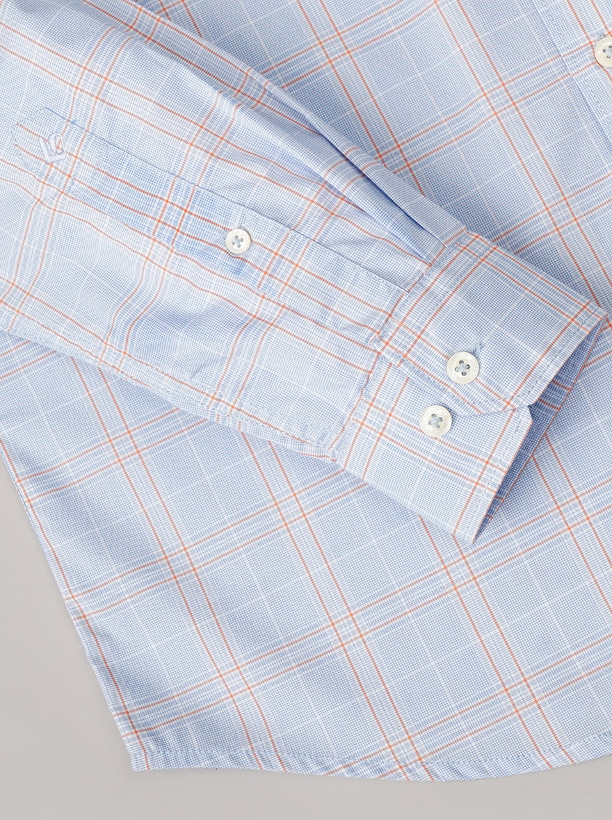Light Blue Checked Smart Fit Semi Casual Shirt | Greenfibre