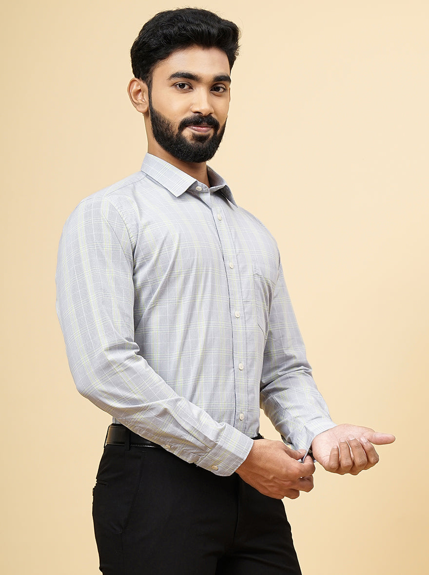 Grey Checked Smart Fit Semi Casual Shirt | Greenfibre