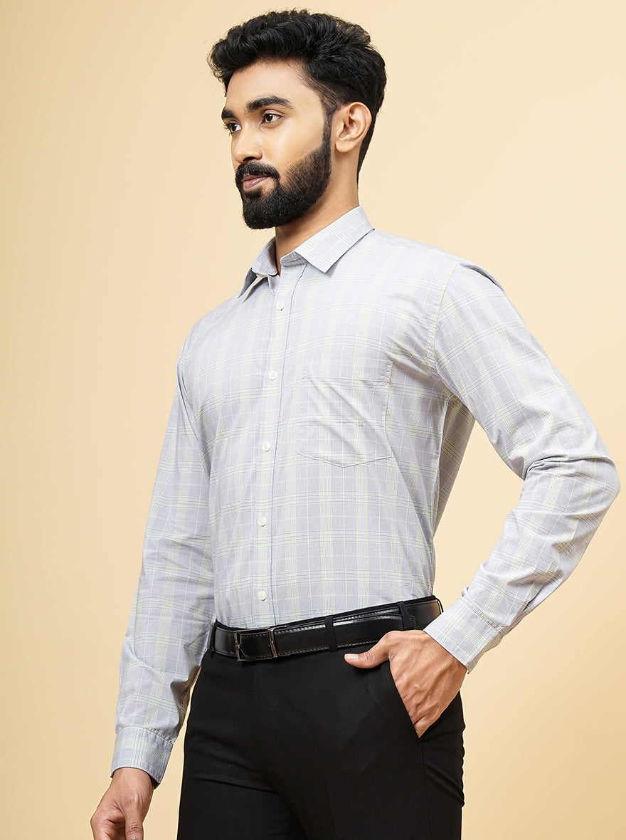 Grey Checked Smart Fit Semi Casual Shirt | Greenfibre
