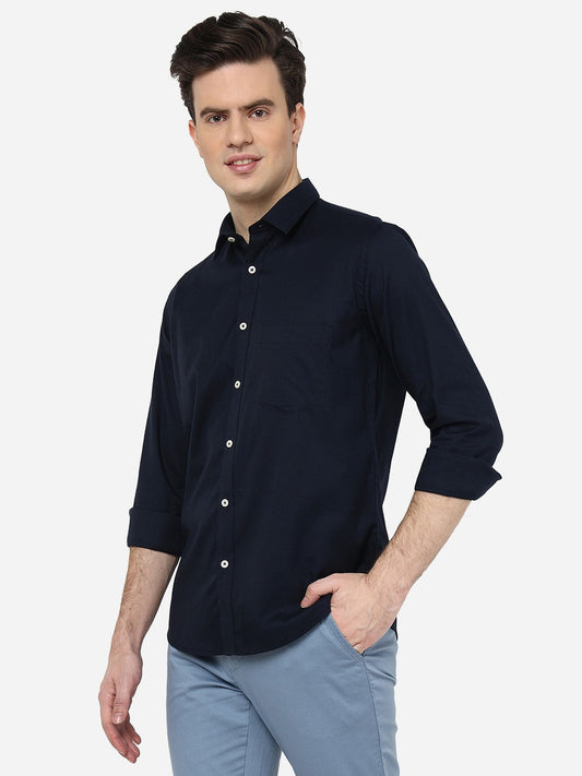 Navy Blue Solid Smart Fit Semi Casual Shirt | Greenfibre