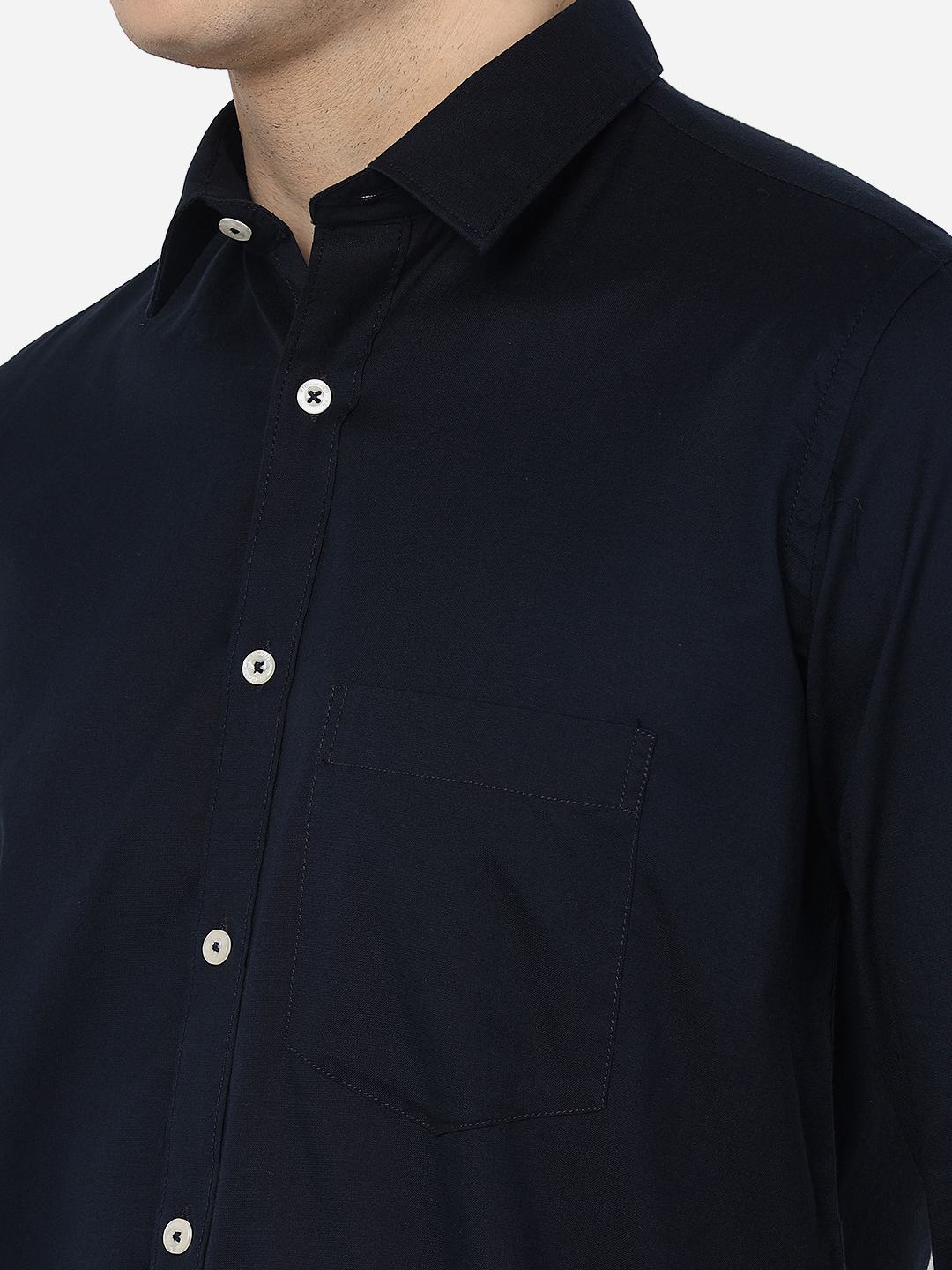 Navy Blue Solid Smart Fit Semi Casual Shirt | Greenfibre