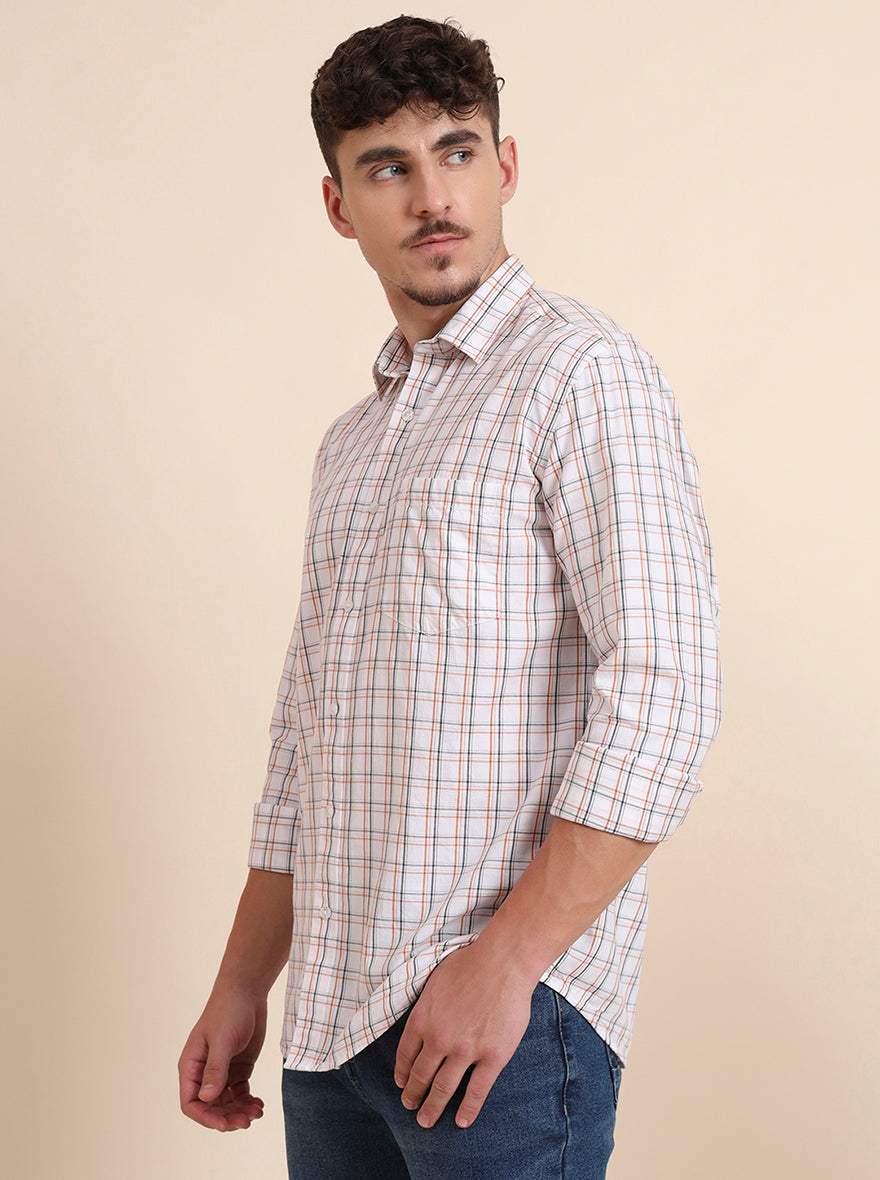 Orange Checked Smart Fit Semi Casual Shirt | Greenfibre