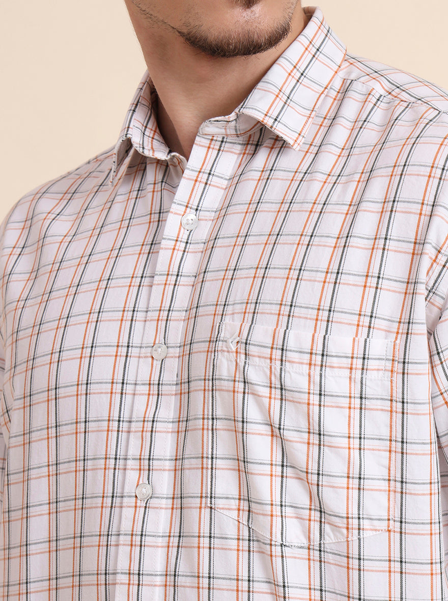 Orange Checked Smart Fit Semi Casual Shirt | Greenfibre