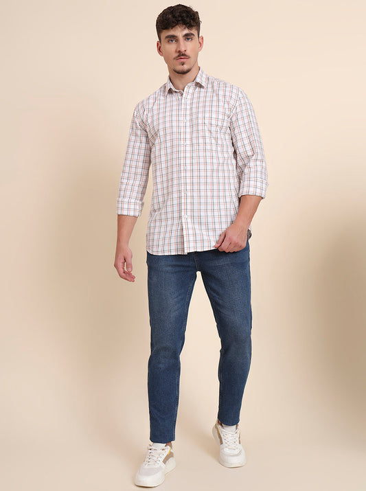 Orange Checked Smart Fit Semi Casual Shirt | Greenfibre