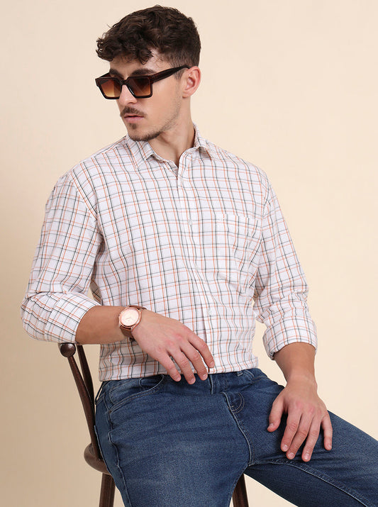 Orange Checked Smart Fit Semi Casual Shirt | Greenfibre