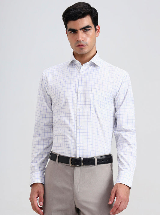 White & Blue Checked Regular Fit Formal Shirt | Greenfibre