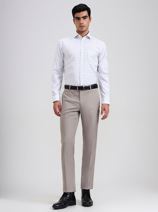 White & Blue Checked Regular Fit Formal Shirt | Greenfibre