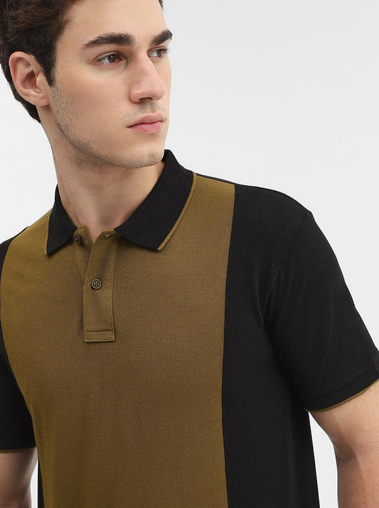 Amber Green & Black Striped Slim Fit Polo T-Shirt | Greenfibre