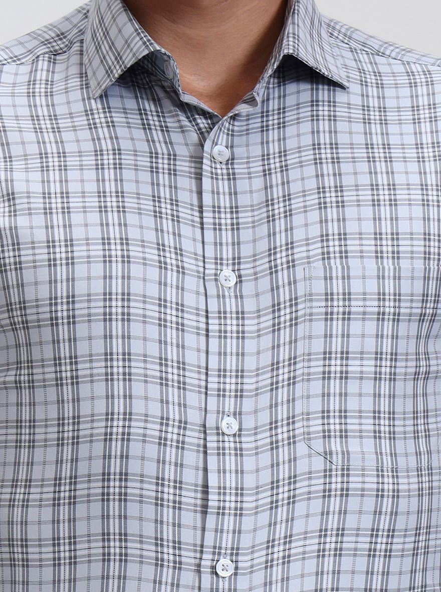 Blue Checked Slim Fit Formal Shirt | Greenfibre