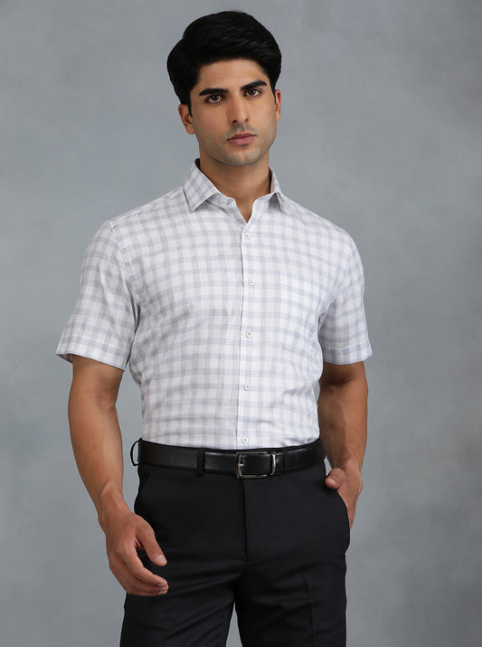 Grey Checked Regular Fit Formal Shirt | Greenfibre