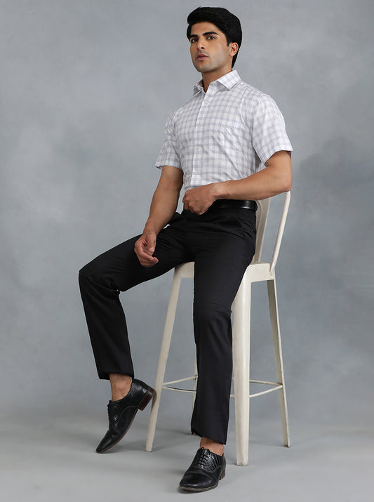 Grey Checked Regular Fit Formal Shirt | Greenfibre