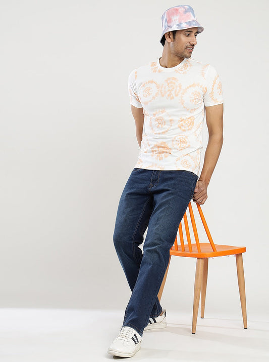 Orange Printed Slim Fit T-Shirt | Greenfibre