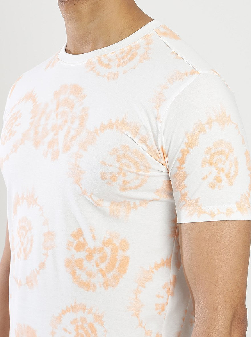 Orange Printed Slim Fit T-Shirt | Greenfibre