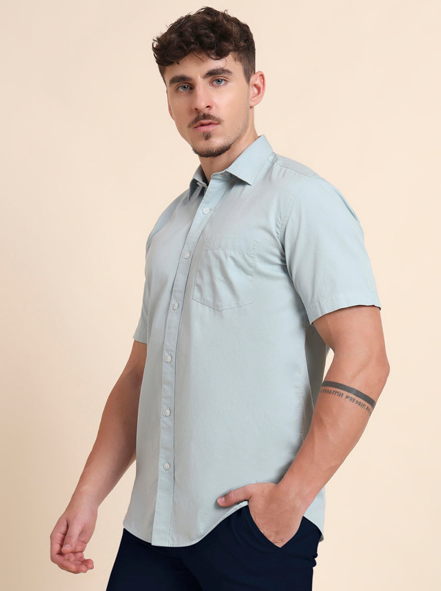 Mint Green Solid Smart Fit Semi Casual Shirt | Greenfibre