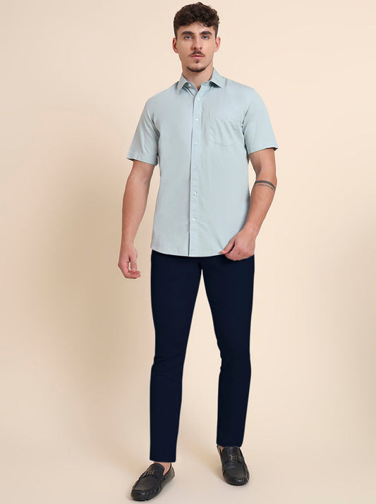 Mint Green Solid Smart Fit Semi Casual Shirt | Greenfibre