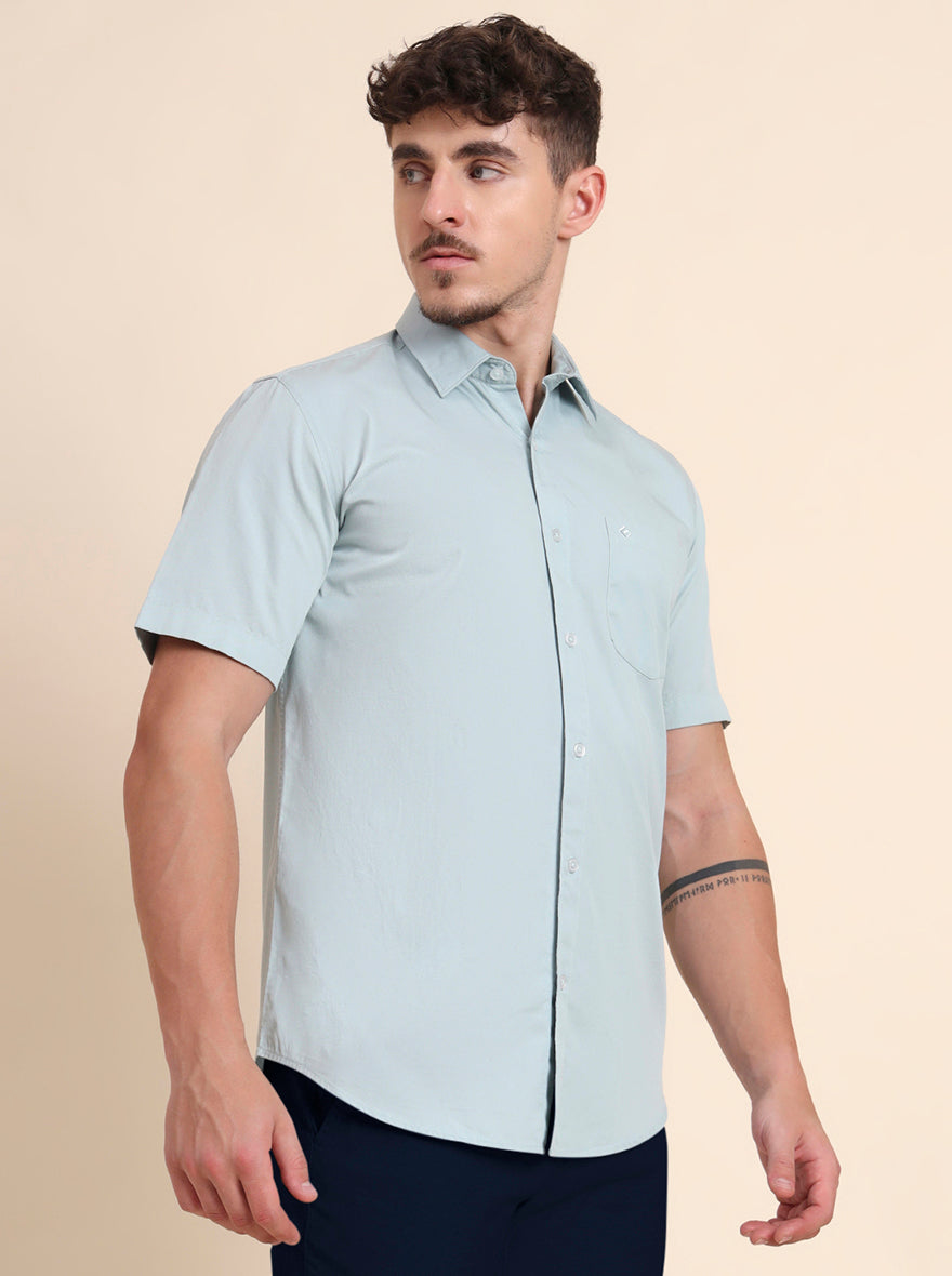Mint Green Solid Smart Fit Semi Casual Shirt | Greenfibre