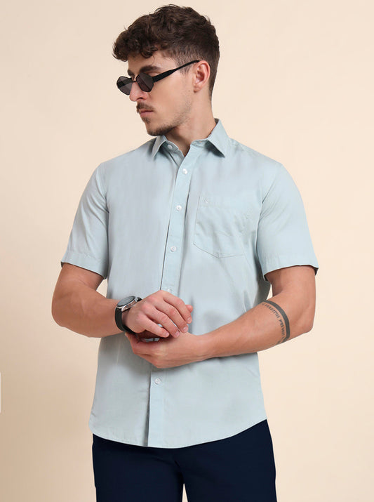 Mint Green Solid Smart Fit Semi Casual Shirt | Greenfibre