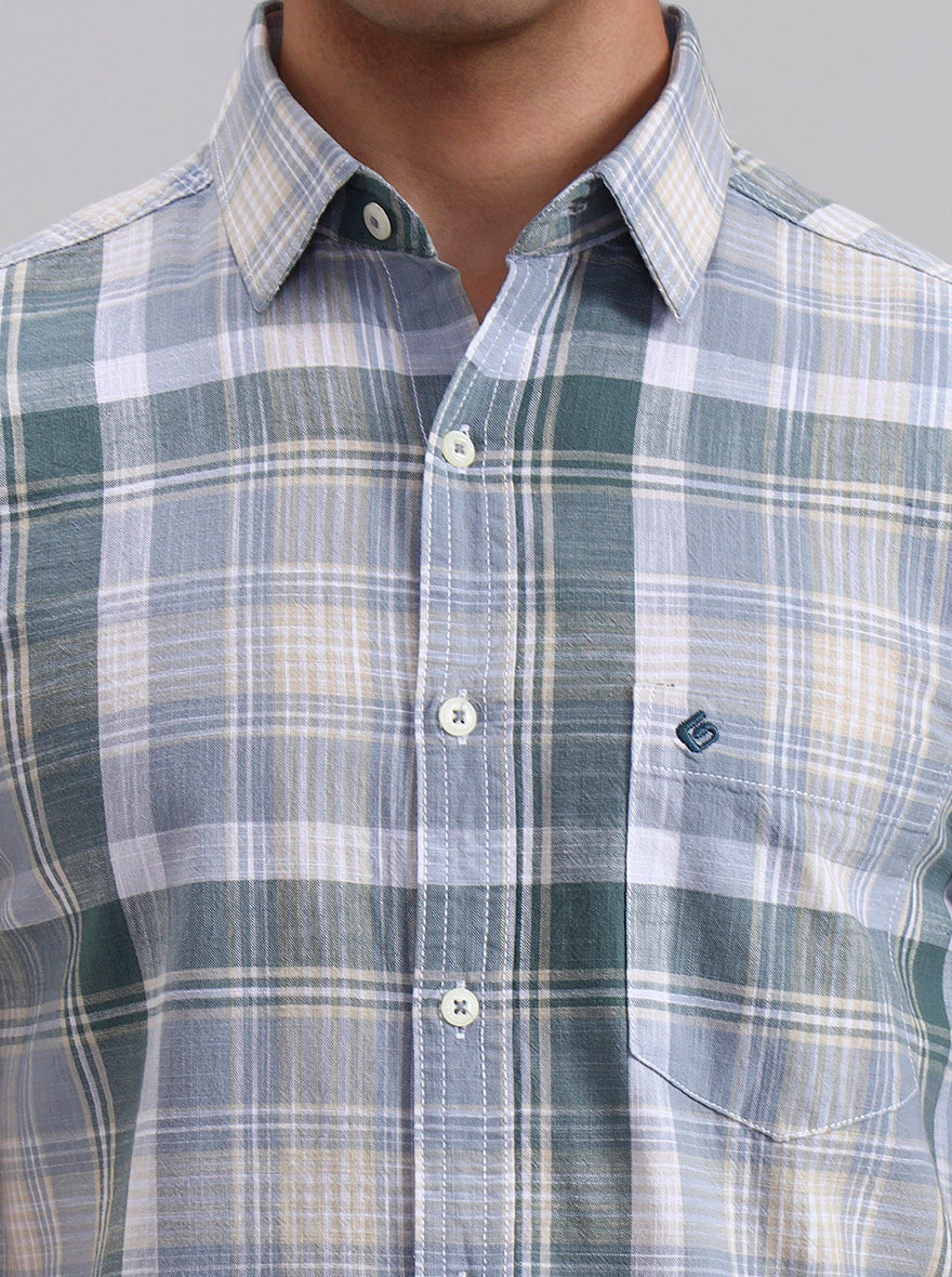 Green Checked Slim Fit Casual Shirt | Greenfibre