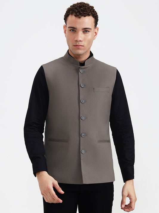 Grey Solid Regular Fit Waistcoat | Greenfibre