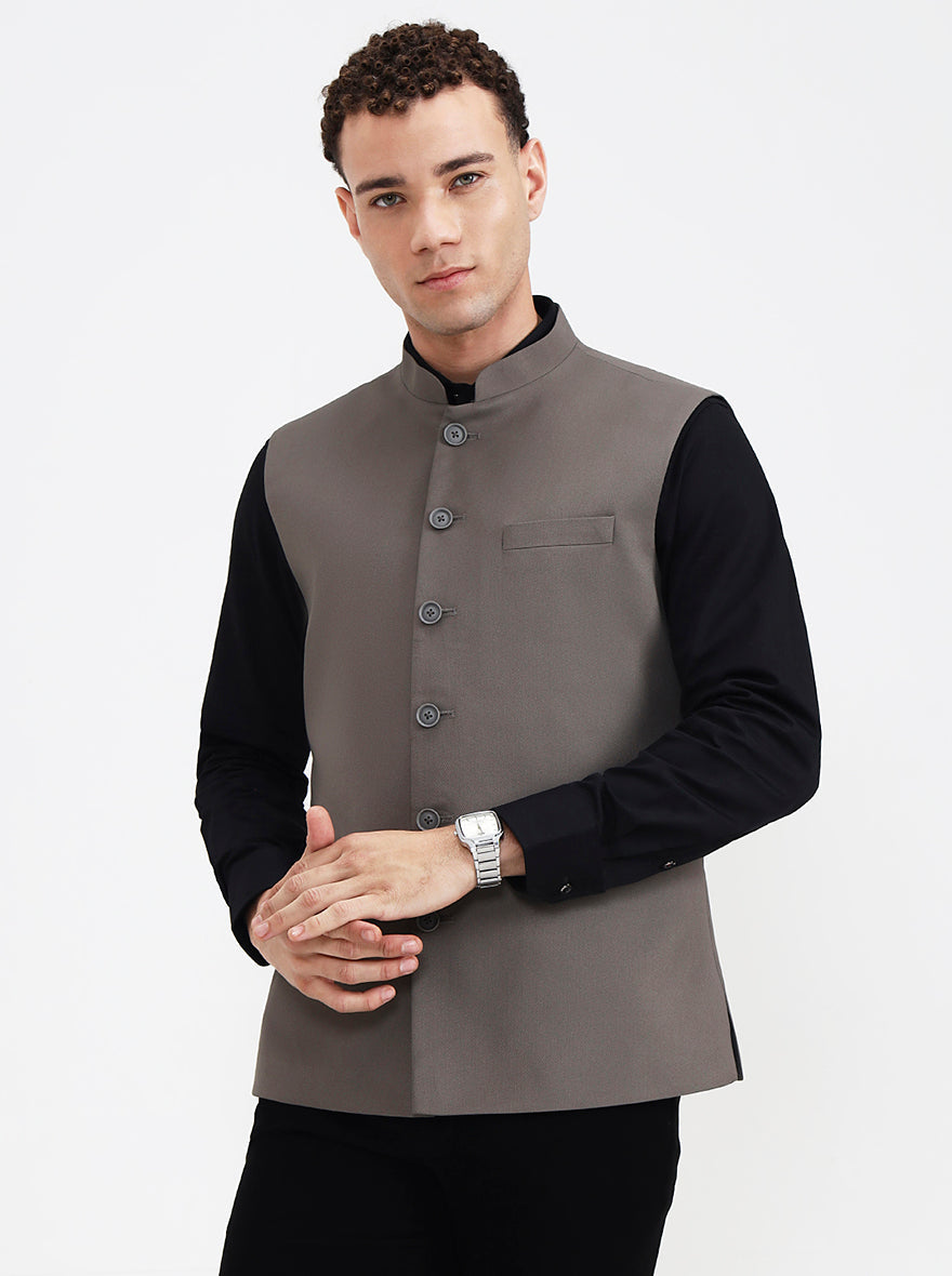 Grey Solid Regular Fit Waistcoat | Greenfibre