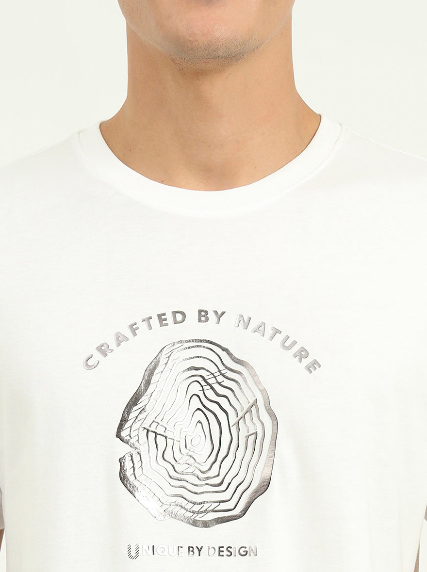 White Printed Slim Fit T-Shirt | Greenfibre