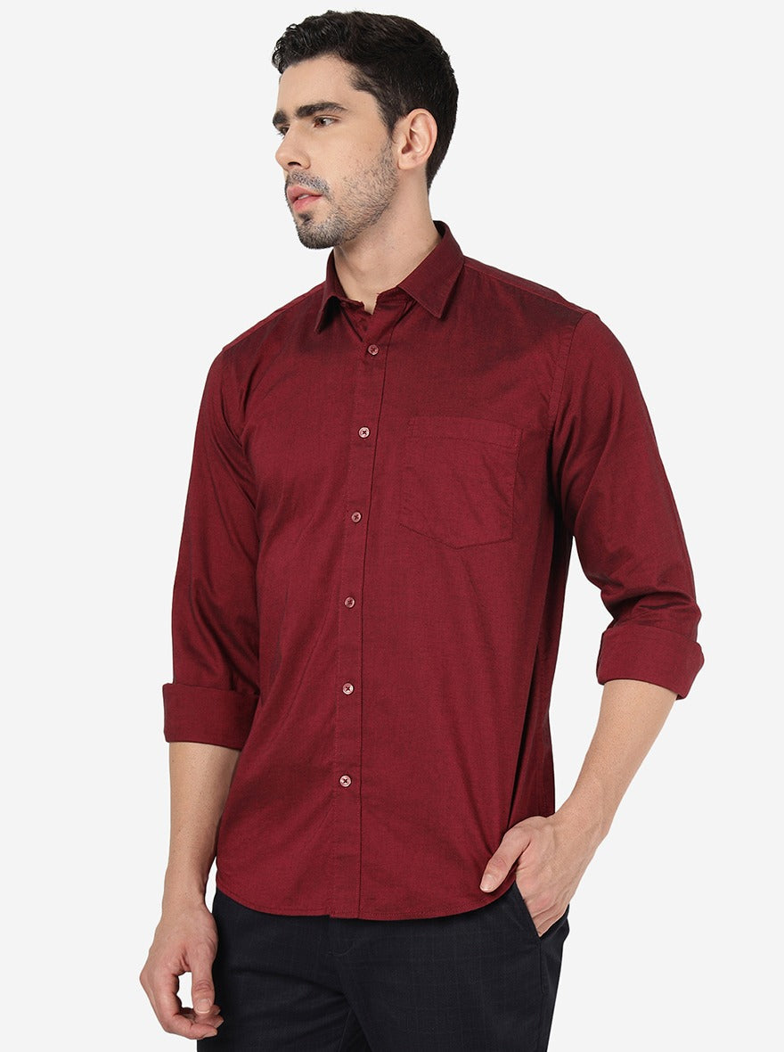 Maroon Solid Smart Fit Semi Casual Shirt | Greenfibre