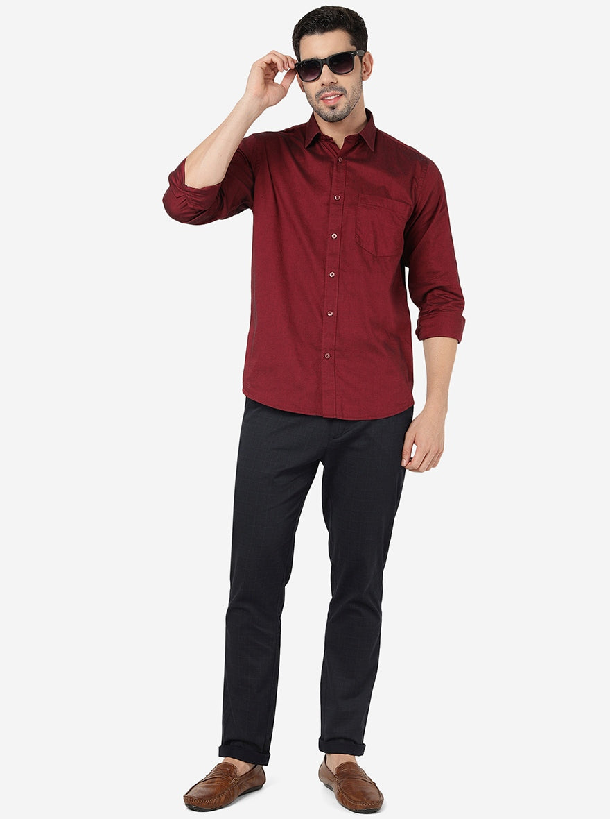 Maroon Solid Smart Fit Semi Casual Shirt | Greenfibre