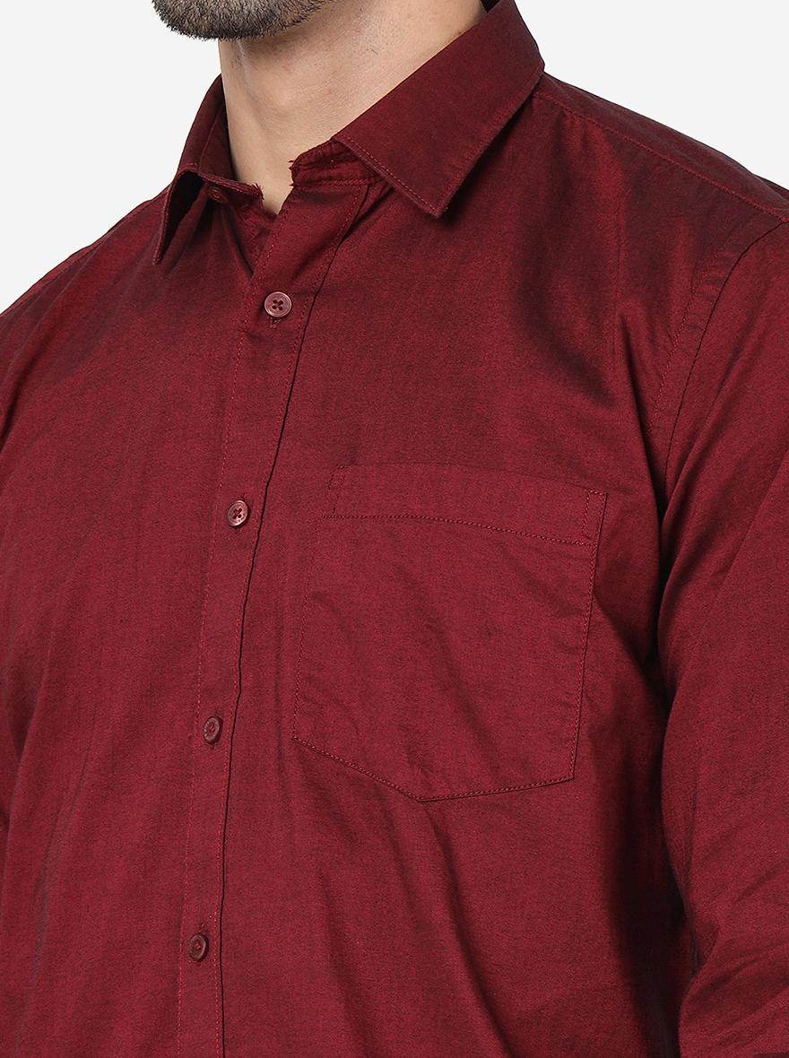 Maroon Solid Smart Fit Semi Casual Shirt | Greenfibre