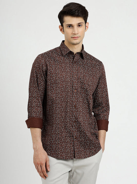Brown Printed Smart Fit Semi Casual Shirt | Greenfibre