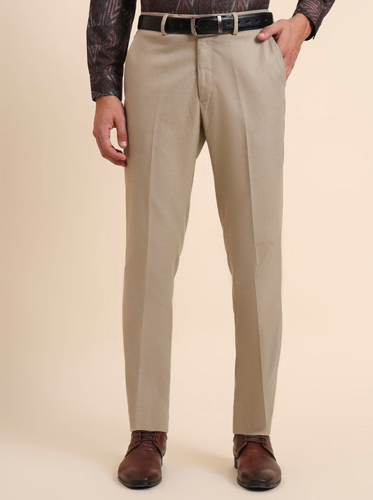 Fawn Solid Slim Fit Formal Trouser | GreenFiber
